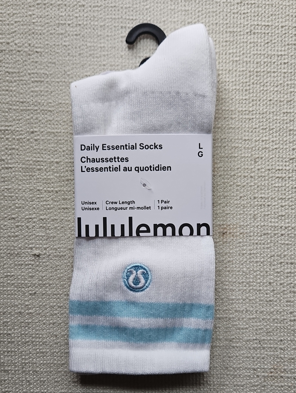 lululemon athletica White Crew Socks with Light Blue Stripes